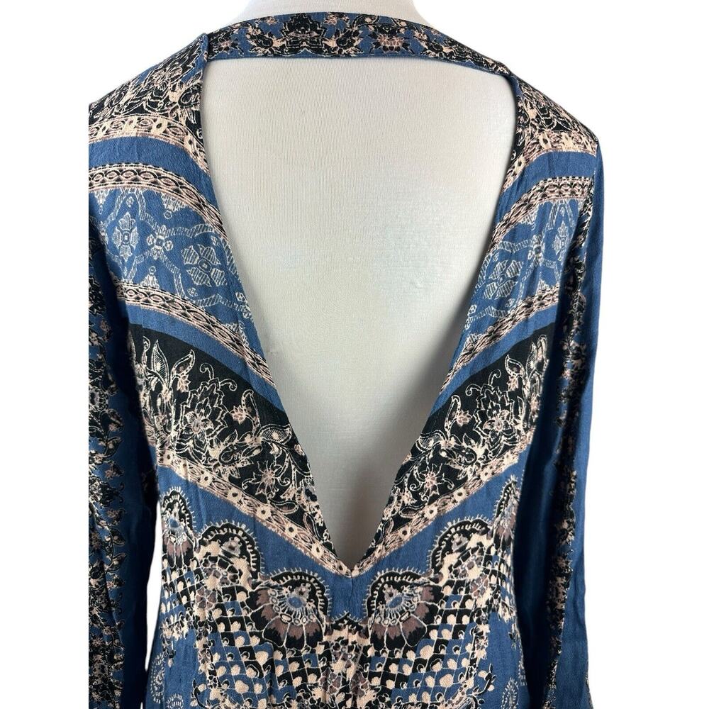 Free People Smooth Talker Tunic Mini Dress Boho Festival Blue Women's Size Large - Picture 8 of 16
